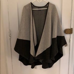 Club Monaco Grey Wool Cape with Leather Trim